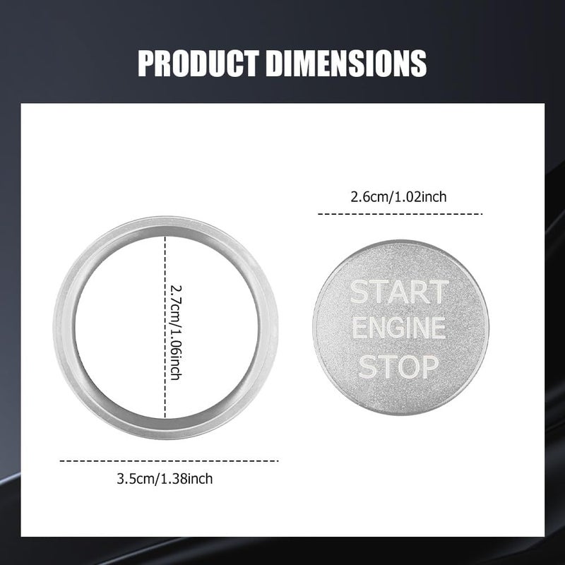 Lyxheth Car Push Start Button Cover, Engine Start Cover, Cool Aluminum Engines Starts Buttons Covers with Metal Ring for Cars Decorations, Car Engine Start Button Decal Accessory for Audi A4 (Silver) - Image 2